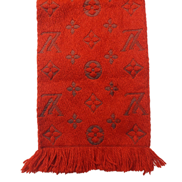 Louis Vuitton LV Monogram Logomania Dark Red Scarf Pre-Owned $635 - Picture 8 of 11